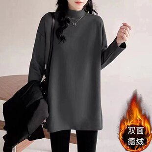 300斤大码2025新款女生春秋冬季卫衣胖妹妹遮肚德绒长袖宽松上衣
