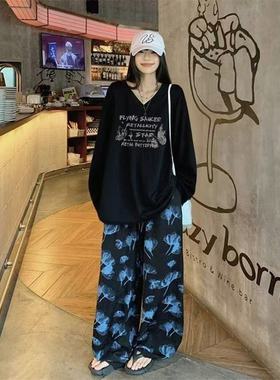 2025新款大码300斤德绒长袖春秋冬季女生长袖衫V领宽松休闲上衣