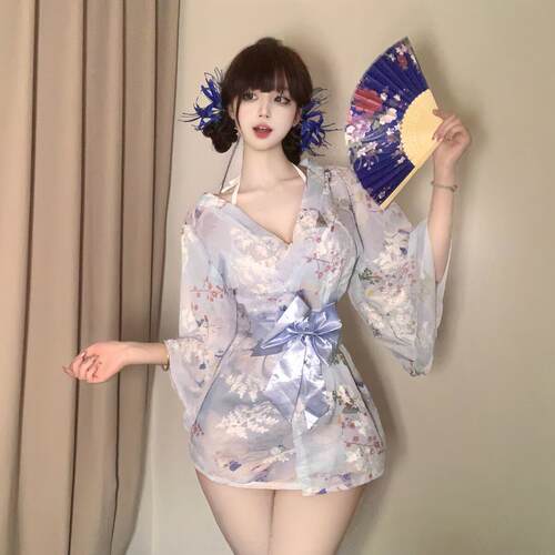 约会制服免脱甜美樱花和服纯欲睡裙日式雪纺浴袍薄款私房睡衣襟女