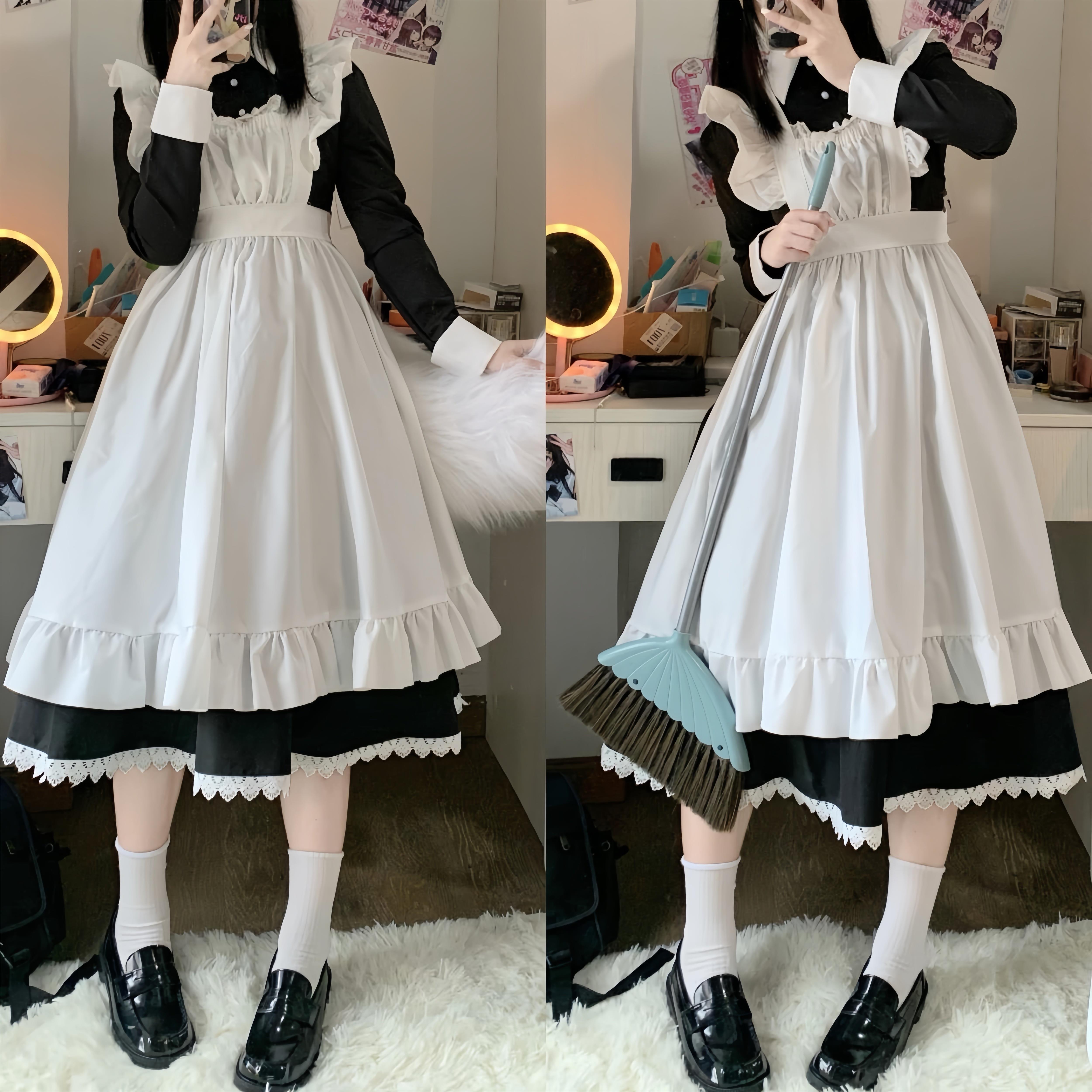 女仆装甜美洛丽塔女仆风黑白连衣裙日系可爱荷叶边长裙女佣制服