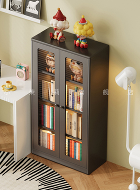 绿色铁皮书柜儿童玻璃带门书架卧室旁边展示柜书房杂志手办柜痛柜