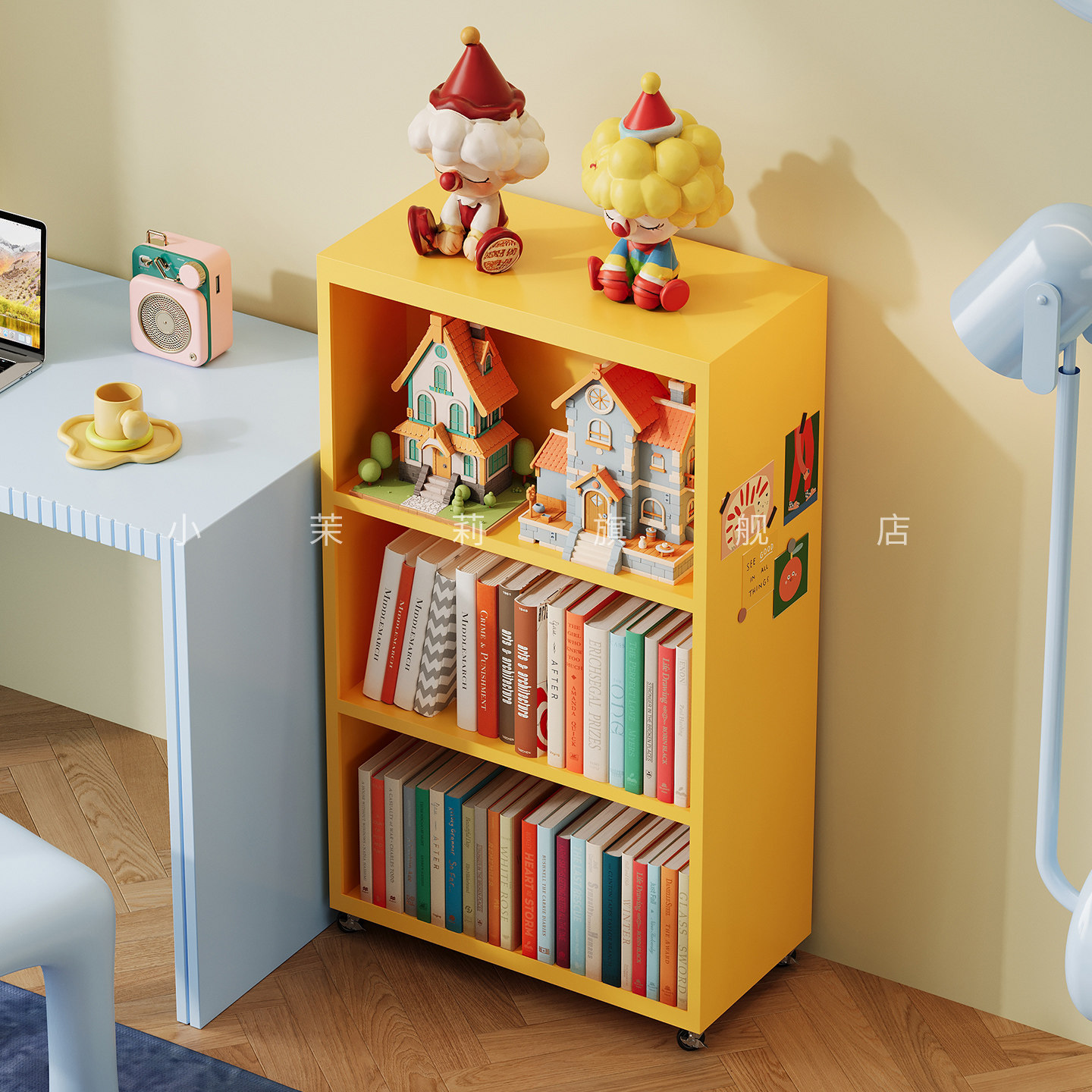 可移动小书架双面旋转儿童绘本架书房金属书柜阅读区置物架小边柜