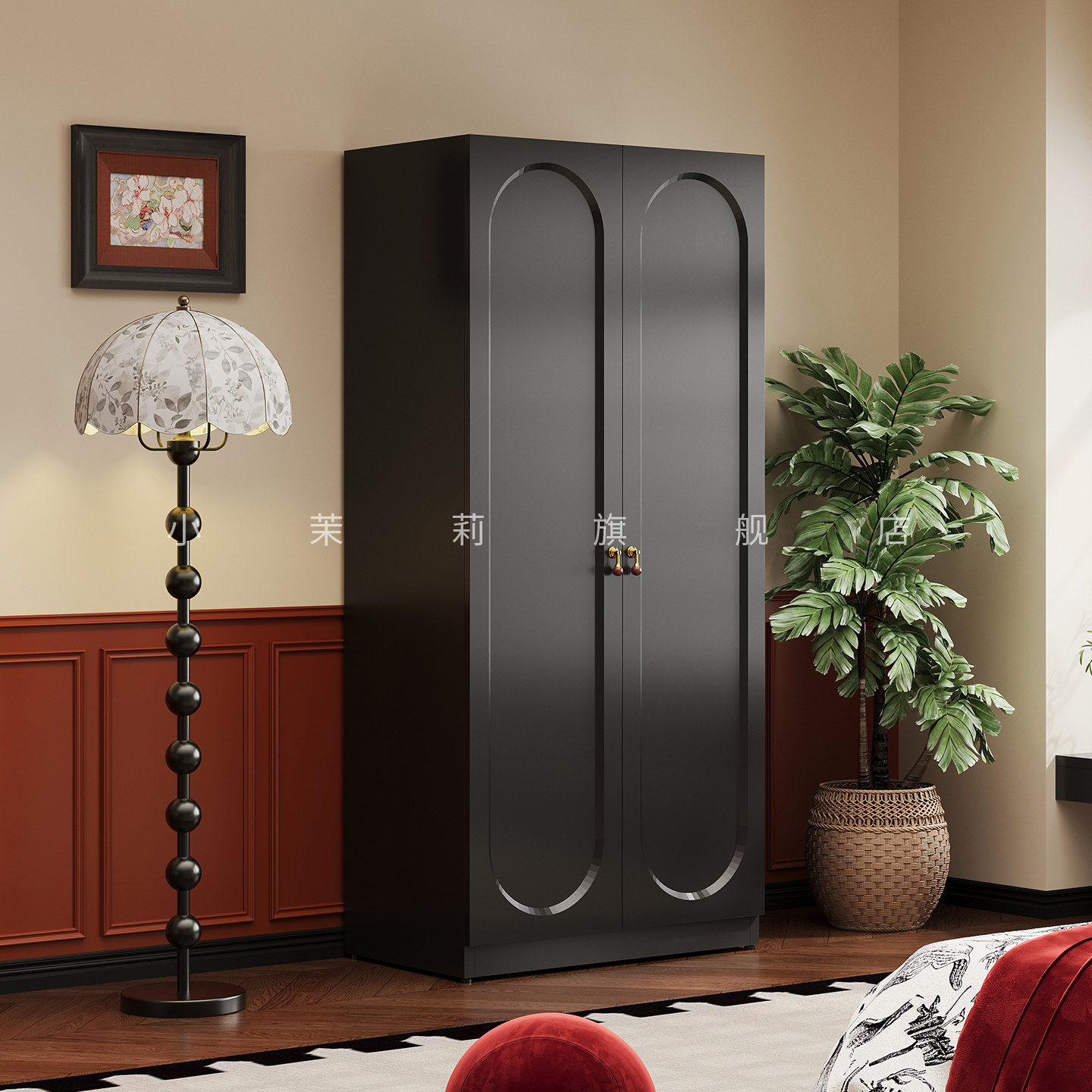 黑色复古风铁皮衣柜2026新款靠墙家用卧室储物柜简约小户型大衣橱