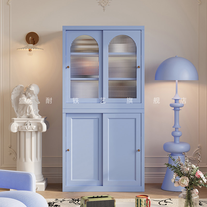 家用钢制书架推拉门防尘玻璃书柜自由组合展示柜落地柜收纳储物柜