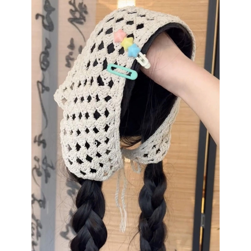 三角头巾假发一体女生夏天发箍款全头套式时尚仿全真长卷发高颅顶