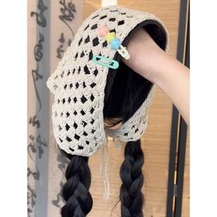 三角头巾假发一体女生夏天发箍款全头套式时尚仿全真长卷发高颅顶