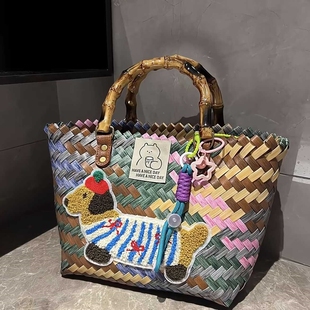 腊肠小狗菜篮子上班通勤包包手提复古竹节包包防水包饭盒包便当包