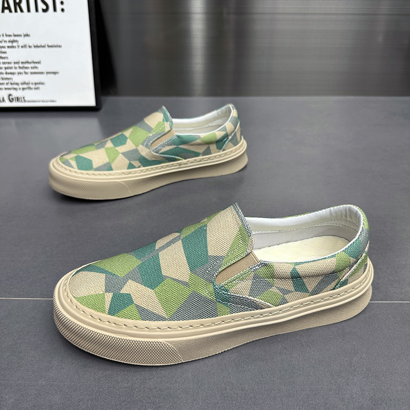 乐福鞋男2024新款夏季透气一脚蹬懒人帆布鞋春秋厚底增高休闲板鞋