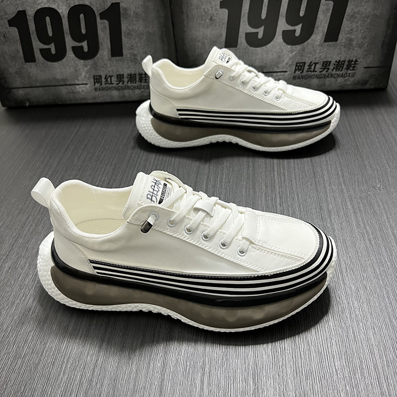 休闲透气帆布跑步运动男鞋2024春夏新款爆米花厚底男士潮鞋老爹鞋