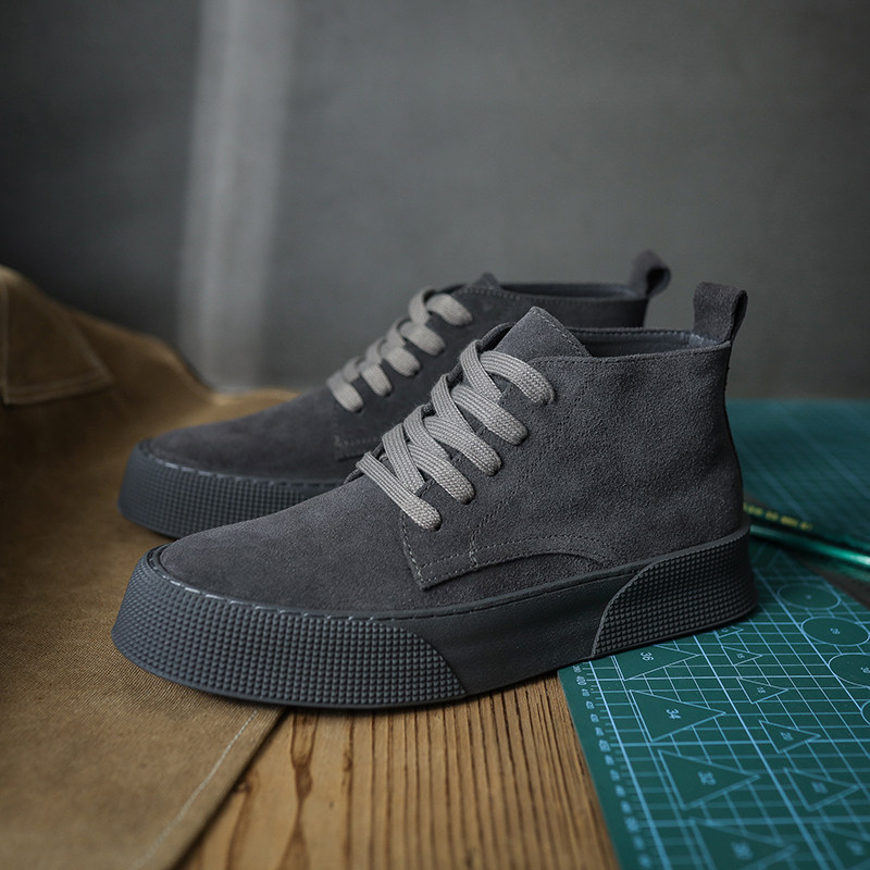 休闲男鞋2025春新款真皮覆古中帮磨砂马丁靴秋冬加绒保暖高帮板鞋