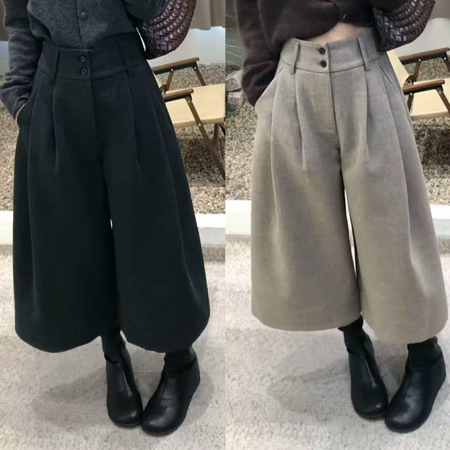 气质百搭高腰显瘦垂感八分毛呢裤