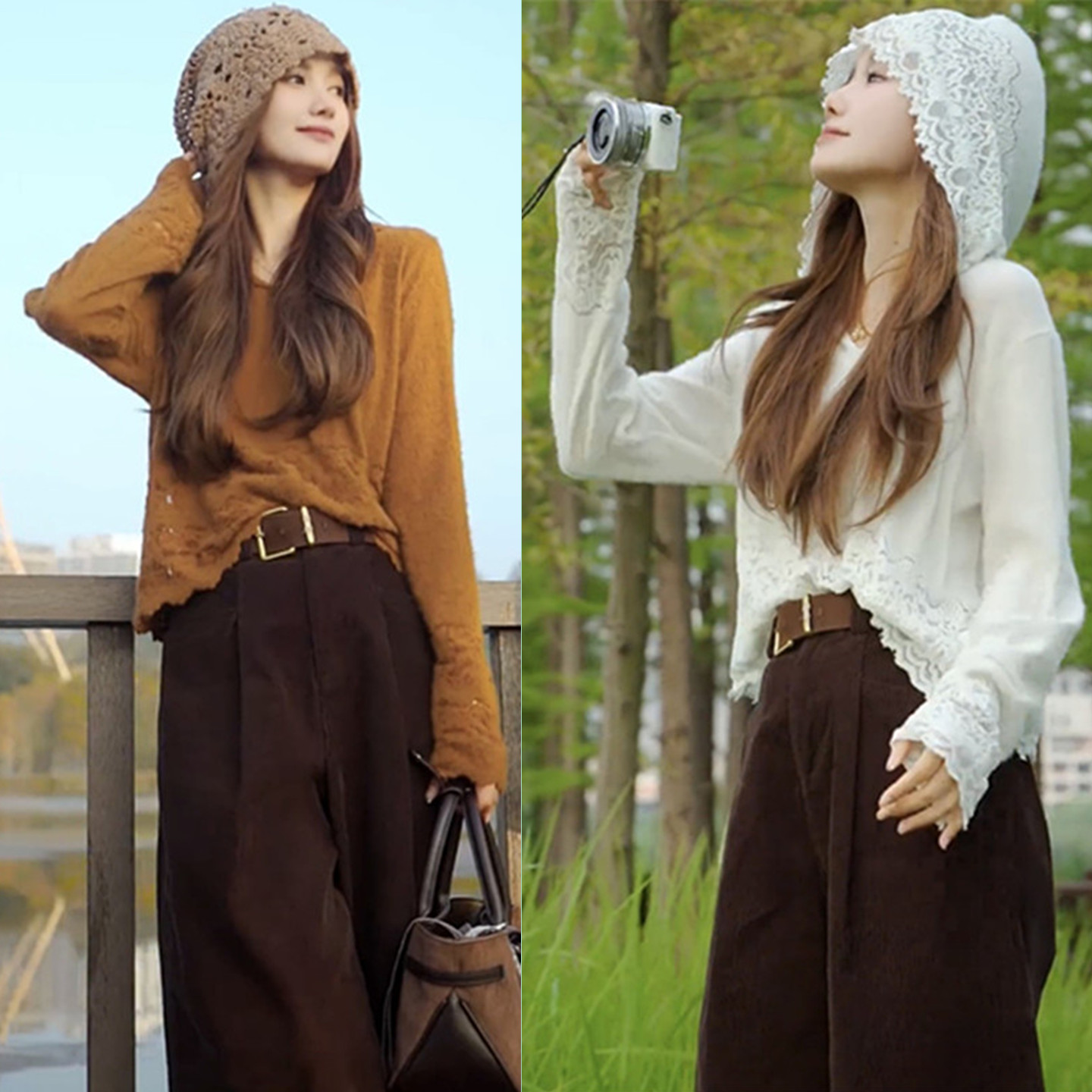 拼接蕾丝连帽针织衫显瘦休闲裤