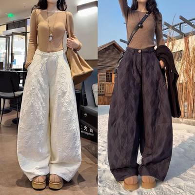 时尚菱形格弯刀阔腿气球裤