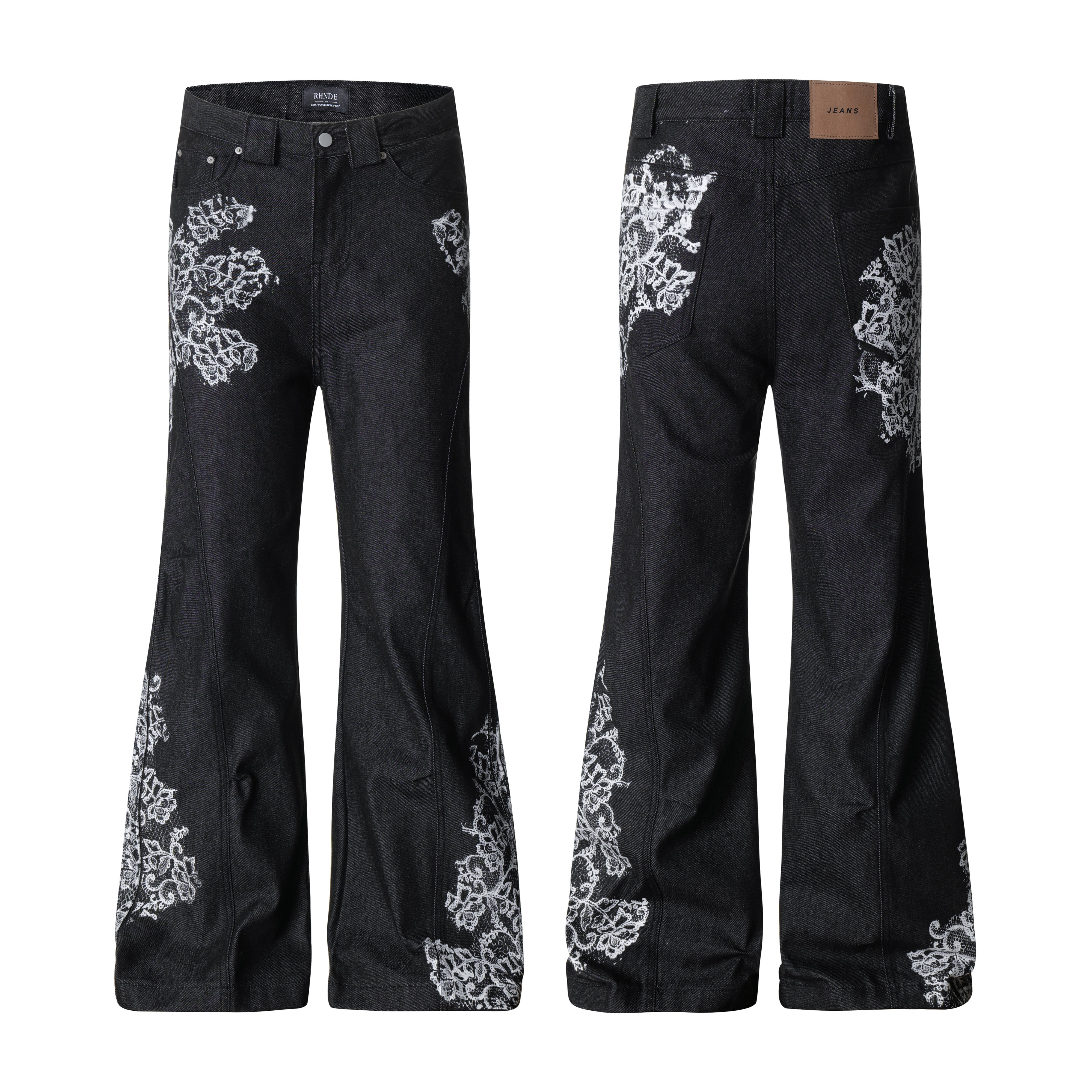 thumbnail for No man's island irregular personality street casual high street print bootcut pants jeans for men and women