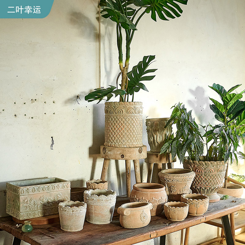 侘寂风方形陶花盆复古轻奢 帝罗马新款出口尾单特价清仓包邮花盆