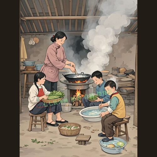 老式画怀旧农村日常生活自粘贴画客厅玄关走廊书房不干胶贴纸