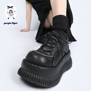 purple tiger【原创】哥特亚文化系带厚底鞋暗黑设计百搭小皮鞋