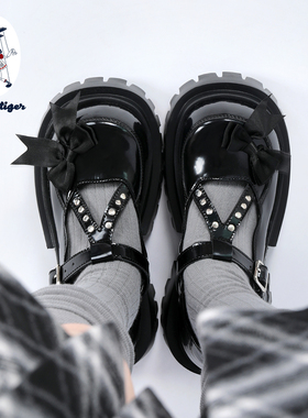 purple tiger【原创】铆钉蝴蝶结玛丽珍鞋女2025百搭学院风小皮鞋