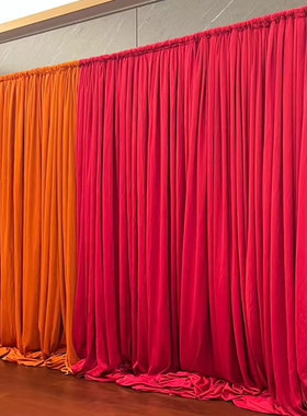 周岁背景装饰布幔弹力牛奶丝红色系中式复古国风场景布置婚庆布幔