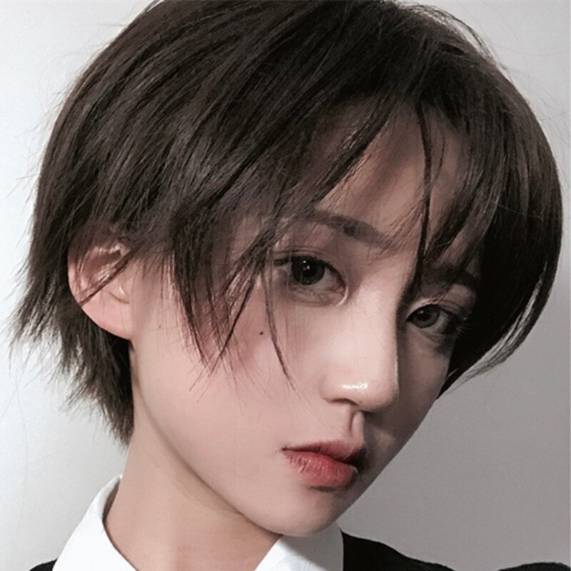 厂家批发假发男女短发齐刘海帅气学生短直发伪男装网红化纤全头套