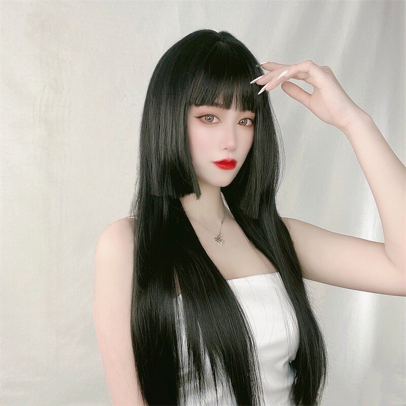 外贸假发女公主切刘海姬发式长直发高温丝机制扣子网假发头套批发