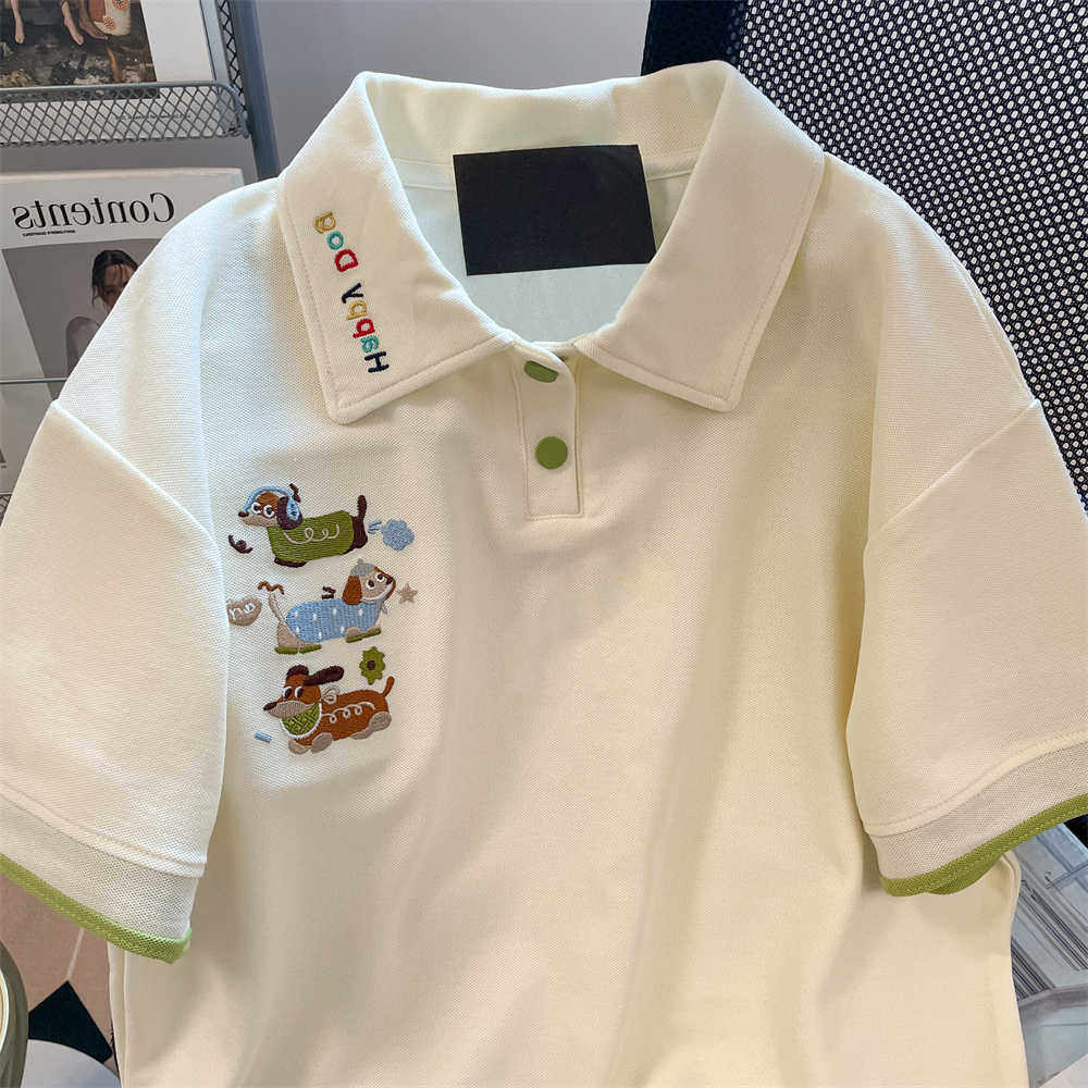 多巴胺可爱小狗狗刺绣polo衫上衣男女夏日韩系穿搭小个子短袖T恤