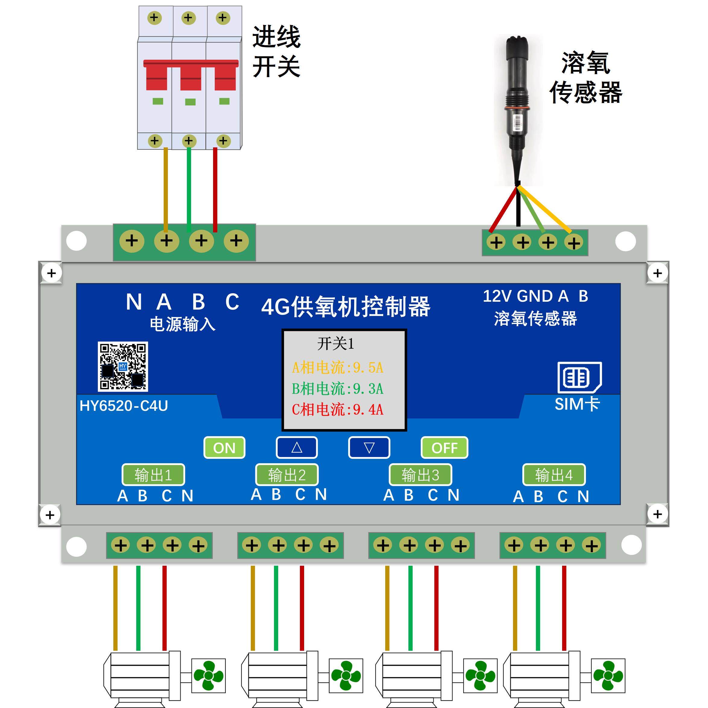 控制器4g升级版3kw大功率塘管家鱼塘增氧机溶氧仪增氧机泵