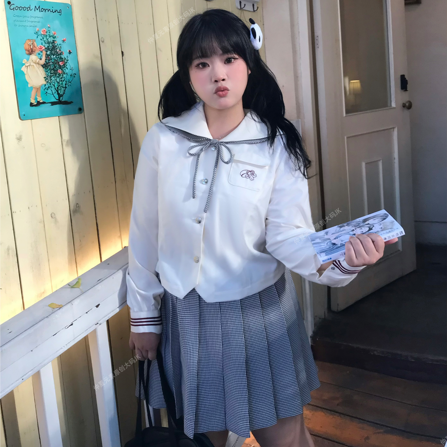 仲夏元素水手服原创大码JK制服秋冬新款学院风海军领长袖套装女