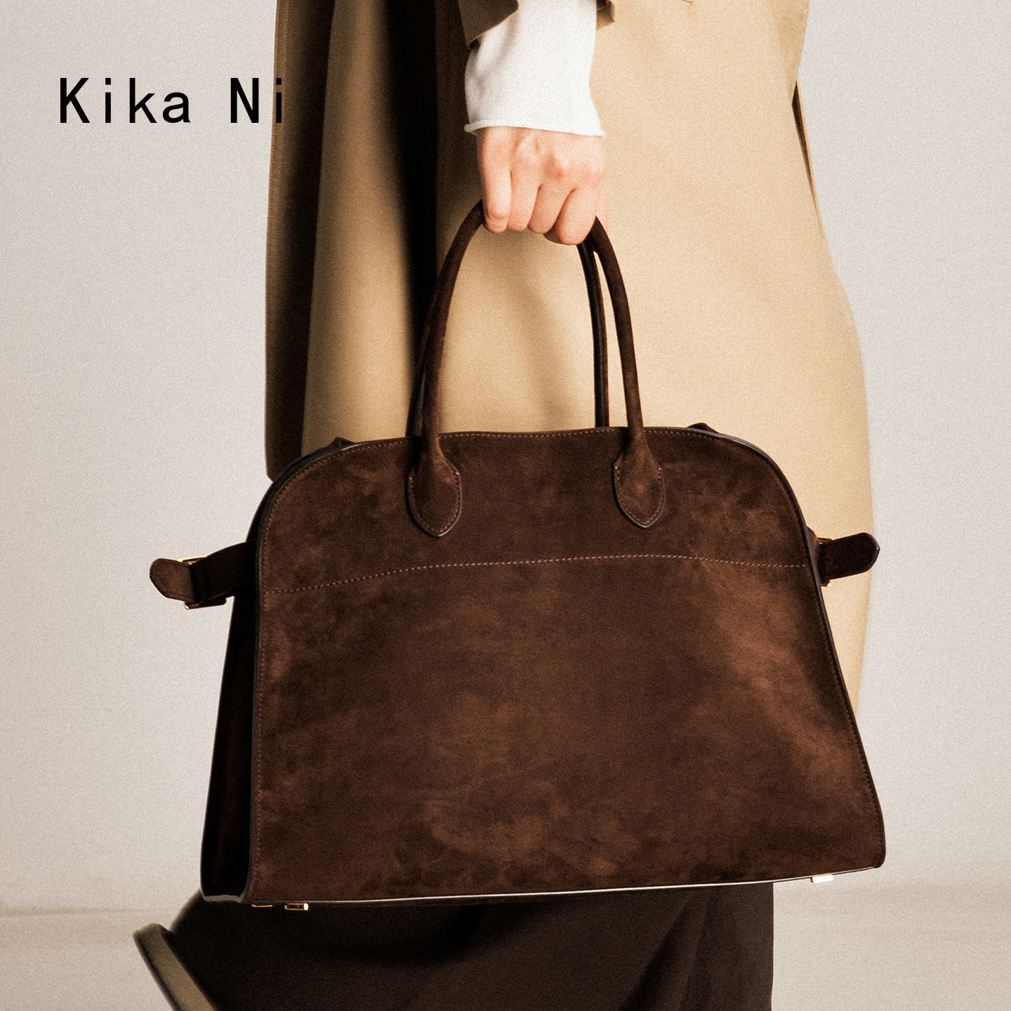 kikani 美拉德风托特包女margaux大容量胎牛绒皮通勤包高级公文包