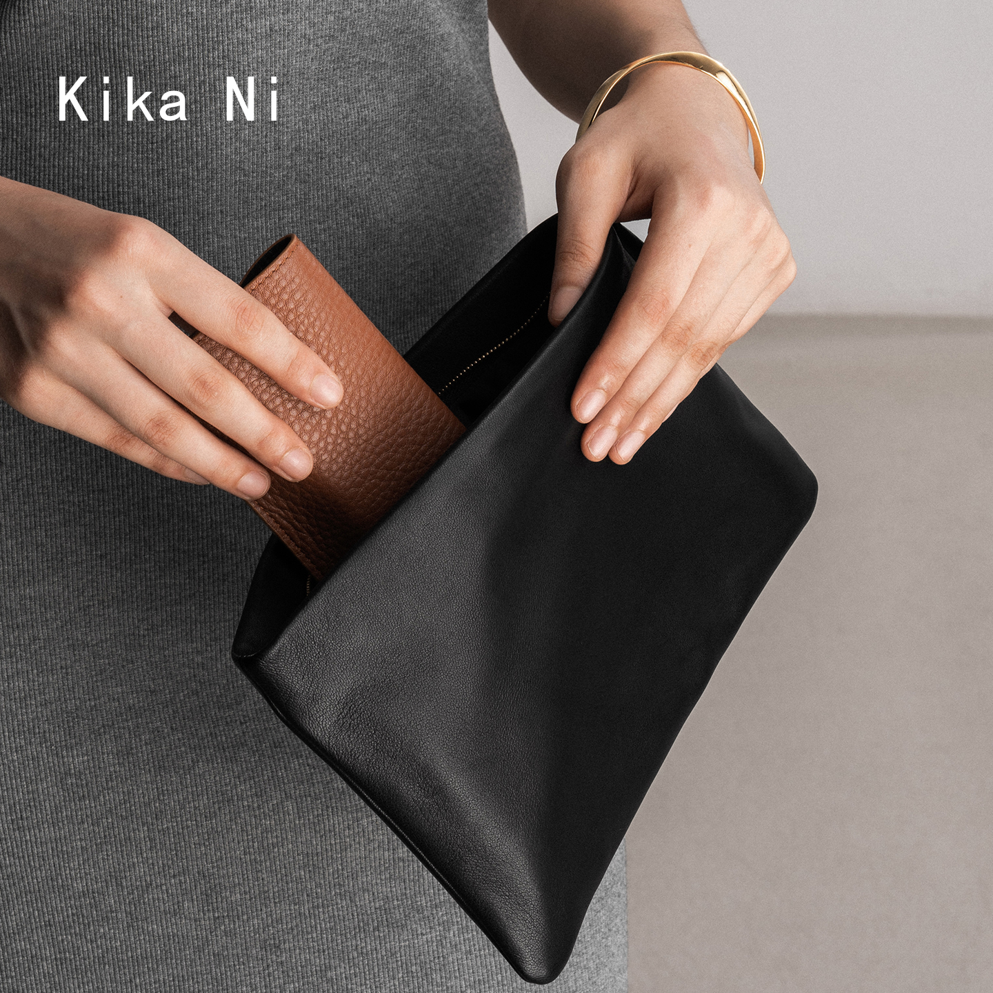 kikani 轻奢简约小羊皮信封包女真皮高级感包包手抓手拿包宴会包