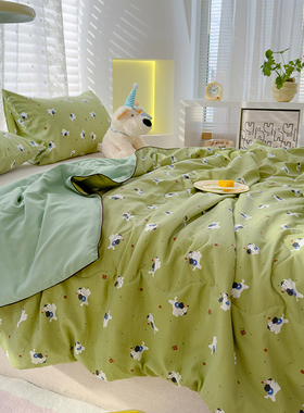 夏季小清新可爱小狗印花水洗棉夏凉被单双人可机洗空调被宿舍被芯