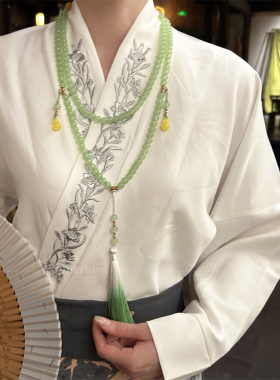 新中式串珠天然石流苏长款斜跨链