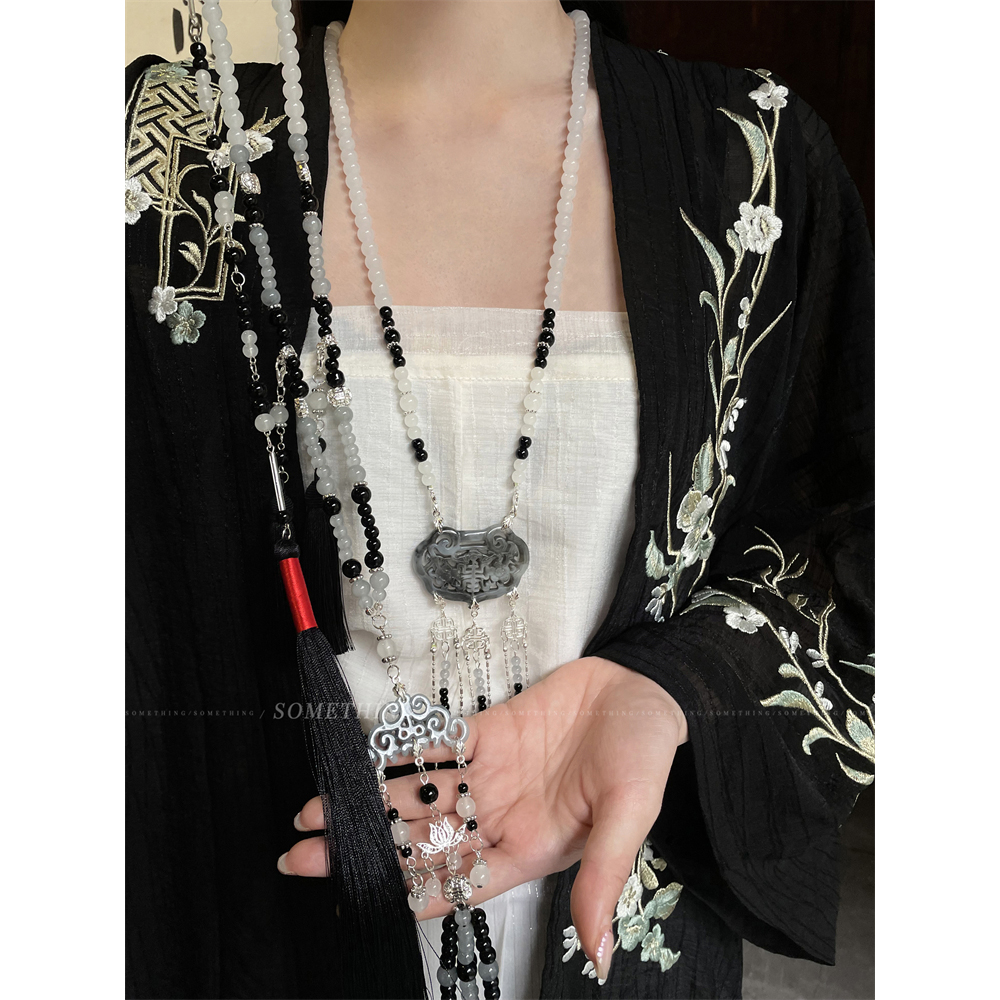 新中式水墨风璎珞背云流苏项链