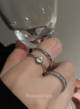 三件套~银河宽边锆石组合戒指女开口可调节2024年新款潮麻花指环