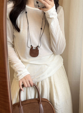 麂皮绒棕色月牙包mini项链