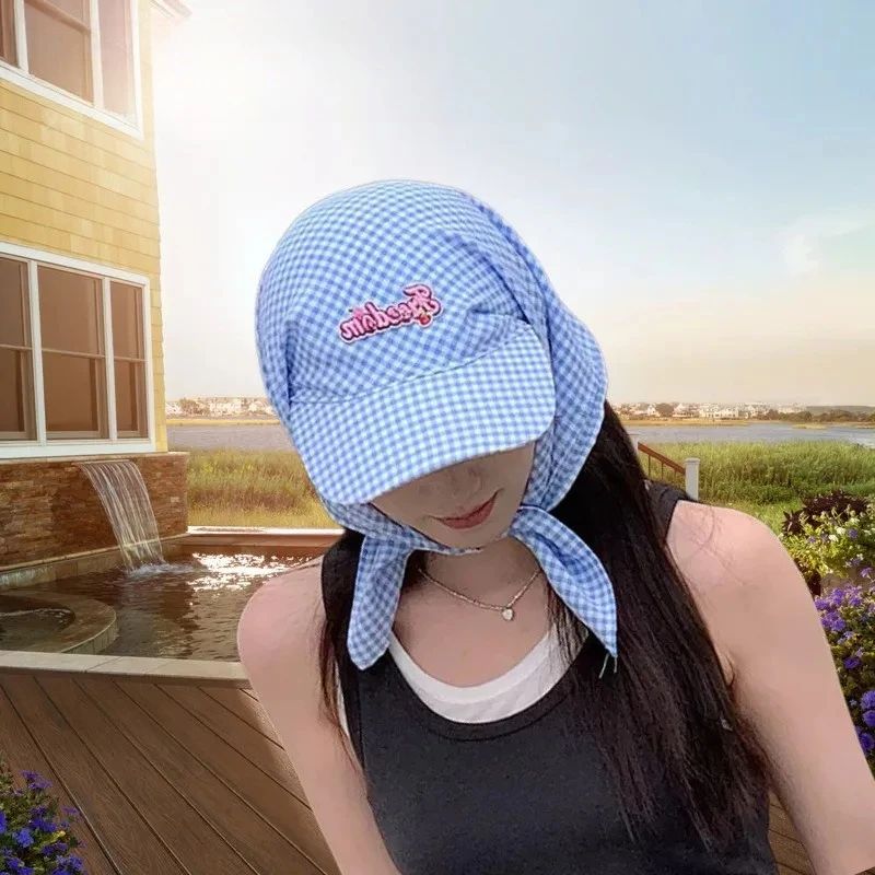 Niche design fashionable protective turban hat plaid bag hea