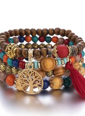4Pcs Bohemia ree Of Life Charm Beaded Bracelet Set For Women
