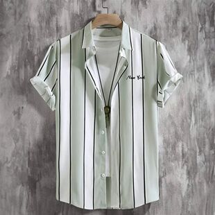 Simple Stripes Men Male Cloth Shirt Clothes Hawaiian 2023
