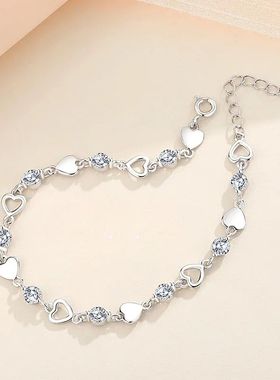 925 Sterling Silver Heart Shaped Bracelet For Women Retro Ko