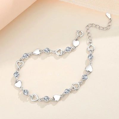 925 Sterling Silver Heart Shaped Bracelet For Women Retro Ko