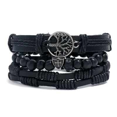 4Pcs/ Set Braided Wrap Leather Bracelets for Men Vintage Lif