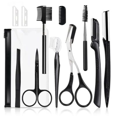 New Eyebrow Trimmer Set Scissors Tweezers Eyebrow Razor Scra
