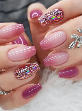 24 PCs Short Pieces of French Gradient Glitter Fingernail wi