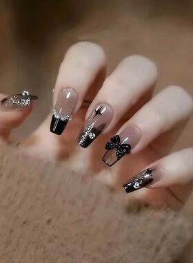 24PCS/1BOX  Dark Wind Gradient Long White Bow Nail Patch Fak