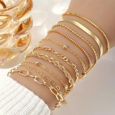 10 Pcs Vintage Statement Gold Color Flat Snake Chain Box Cha
