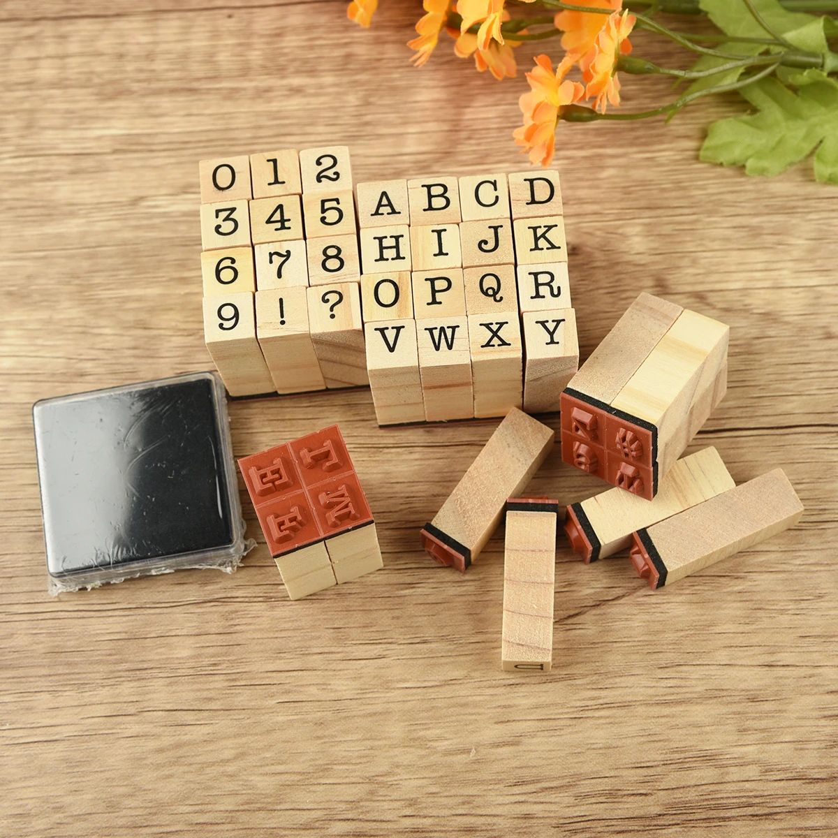 40Pcs Alphabet Stamps Vintage Wooden Rubber Letter Standard