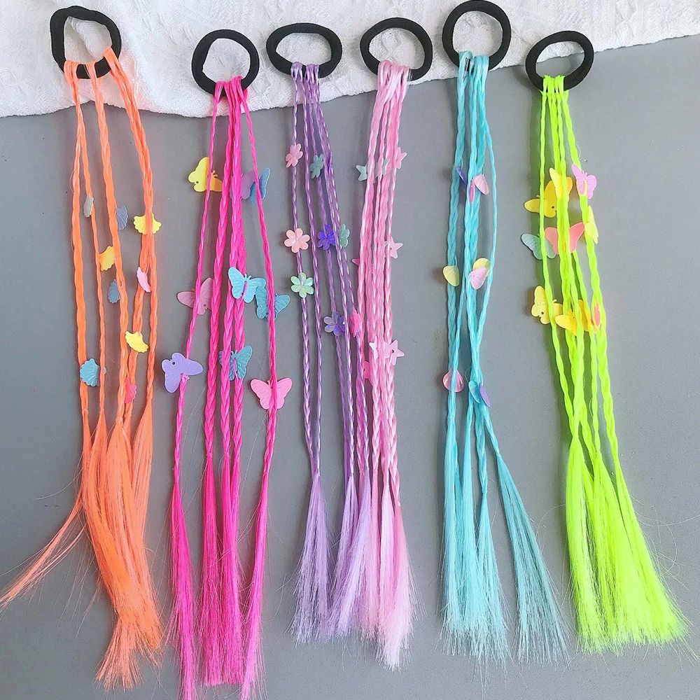 Girls Synthetic Colorful Braids Hair Extensions With Rubber