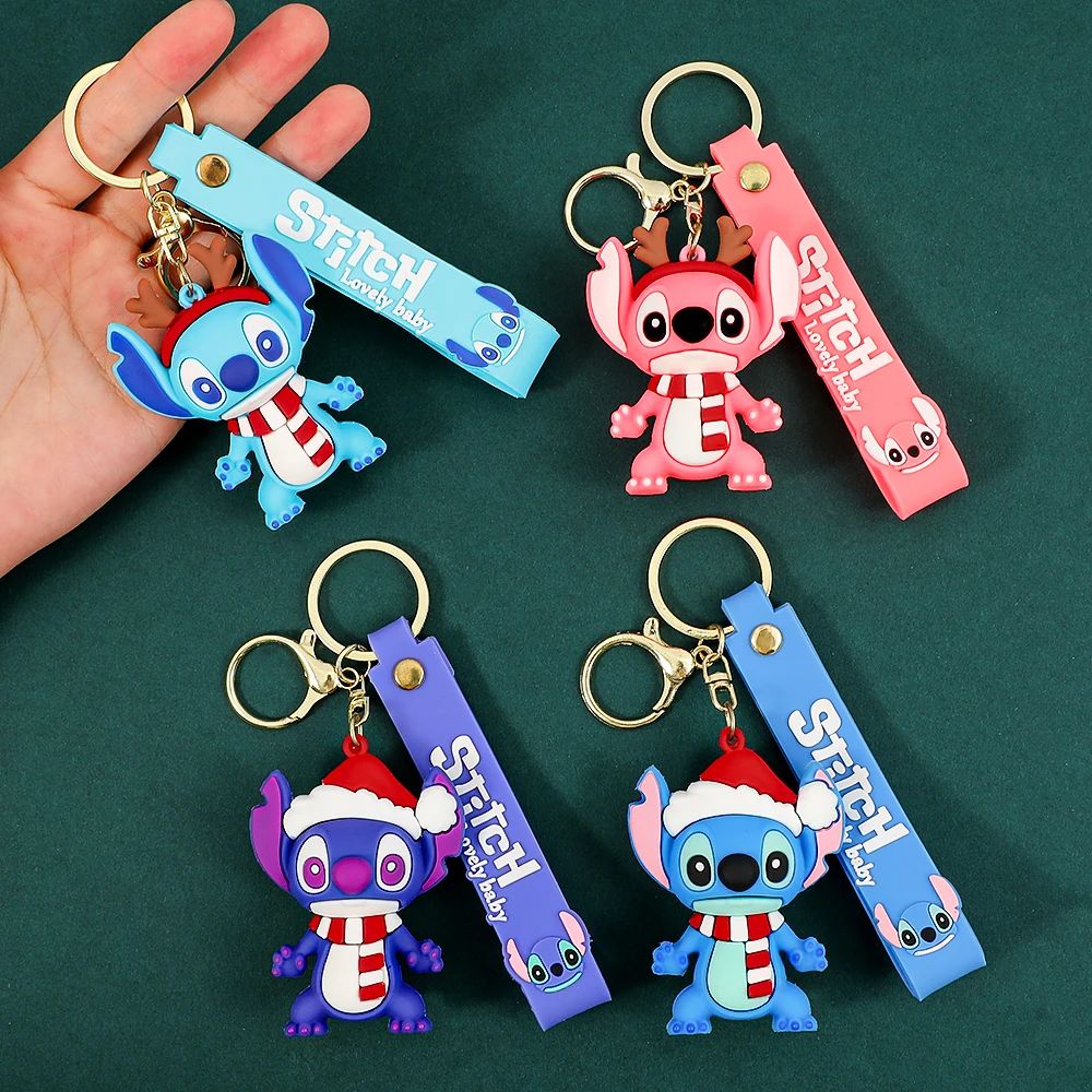 Christmas Stitch Keychain, Cute Holiday Stitch Keyring Charm