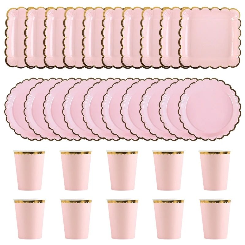 Solid Color Disposable Tableware Pink Blue Paper Plate Cup B