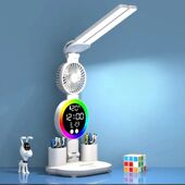 with Fan Clock LED And Lamp Reading Display Table Desk Light
